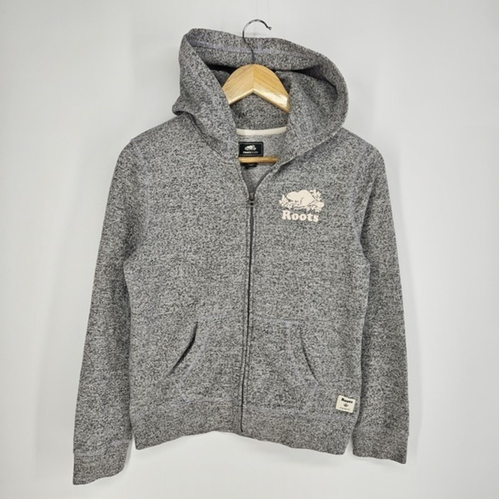 ROOTS Canada Kids XXL 2XL 13-14 Year Gray Full Zip Logo Sweatshirt Hooded Hoodie